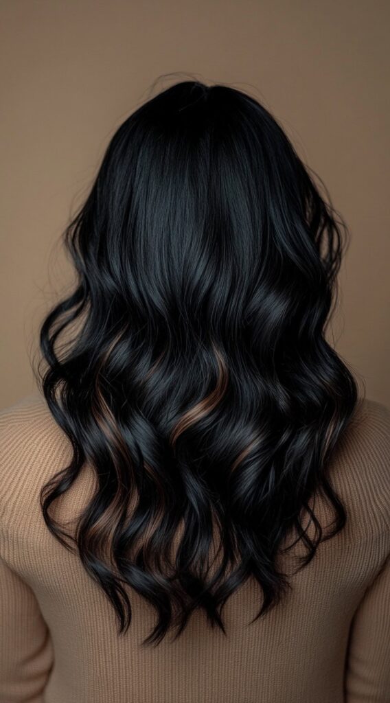 27 Inspiring Black Hair with Brown Highlights Ideas 11 subtle waves with chestnut brown highlights