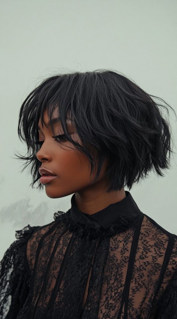 20 Volumizing Choppy Bob Hairstyles for Fine Hair 12 textured black bob with subtle shag