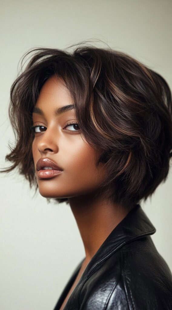 17 Trendy Brown Bob Hairstyles 1 textured bob with soft highlights