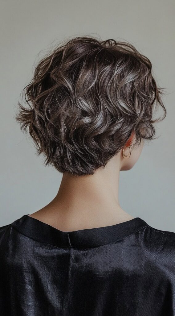 23 Chic Brown Hair with Silver Highlights Ideas 3 textured brown pixie with silver highlights