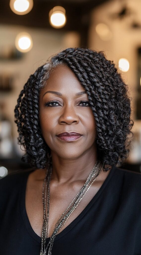 26 Older Black Women Hairstyles for Over 50 21 textured loose twists bob