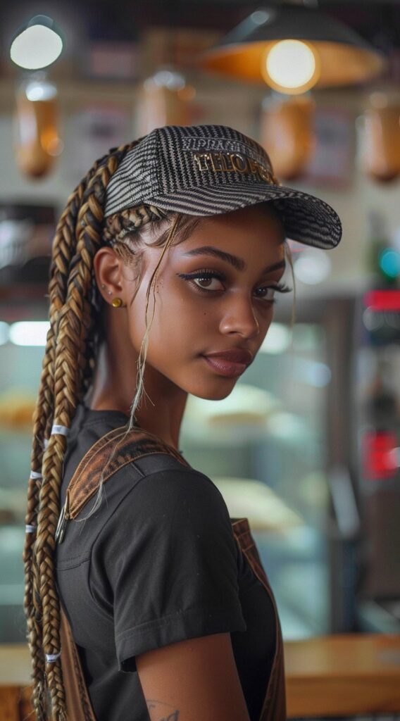 25 Hat Hairstyles for Work: Stylish and Professional Ideas for Women 23 thick braids with decorative bands