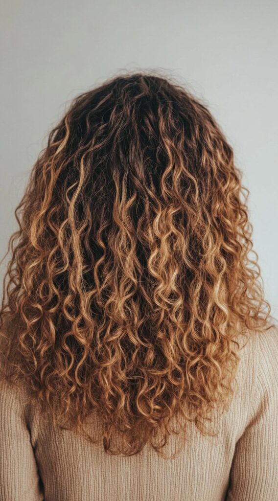 17 Honey Brown Balayage Ideas: Gorgeous Ideas for a Sun-Kissed Glow 12 tight curls with honey brown balayage
