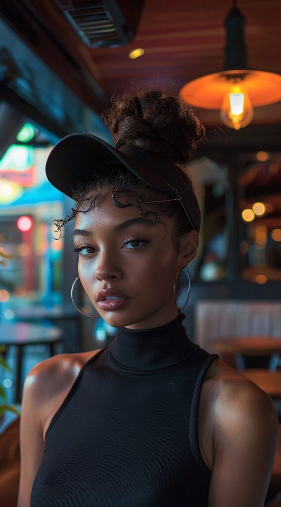 25 Hat Hairstyles for Work: Stylish and Professional Ideas for Women 24 top knot