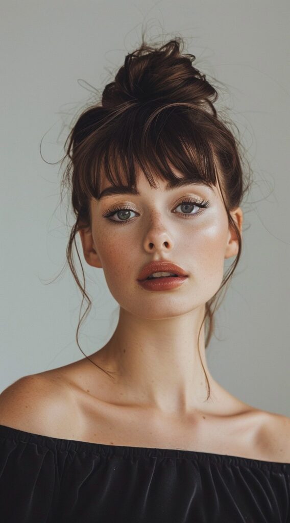 30th Birthday Hairstyles for Women: 15 Chic Ideas for a Memorable Milestone 10 top knot with bangs