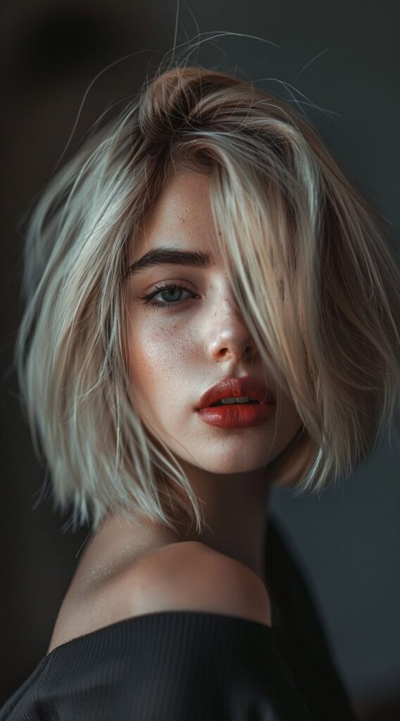 28 Short Hairstyles for Thin Hair: Stunning Ideas to Boost Volume and Style 22 tousled asymmetrical platinum bob