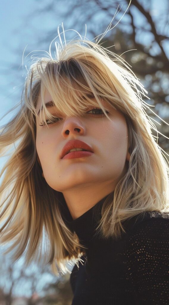 15 Lob Hairstyles for Thick Hair: Modern Ideas to Refresh Your Style 2 tousled blonde lob with wind swept bangs