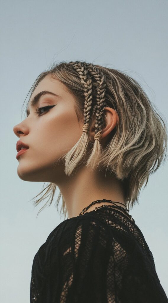 19 Viking Hairstyles for Women with Short Hair 15 tousled bob with two braids on the side