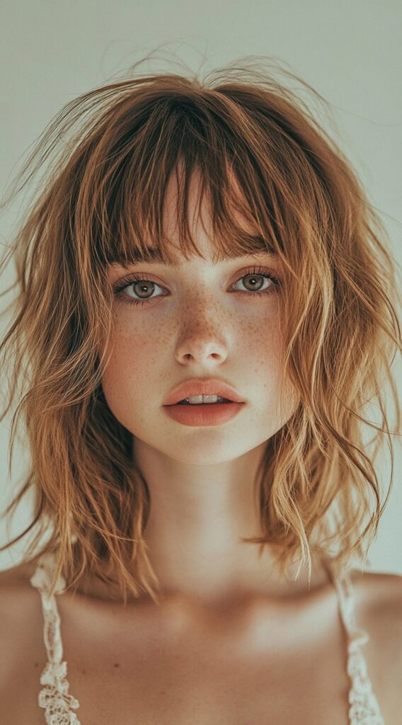 17 Trendy Brown Bob Hairstyles 16 tousled bob with wispy bangs