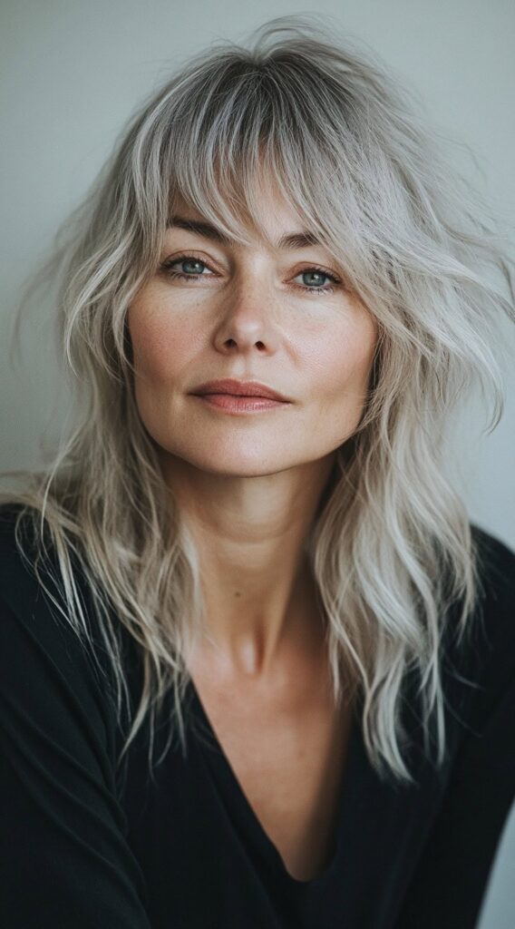 19 Flawless Fine Hair with Bangs Hairstyles 1 tousled shoulder length shag with curtain bangs
