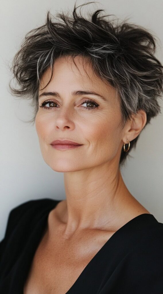 23 Chic Brown Hair with Silver Highlights Ideas 14 tousled silver pixie with dark roots