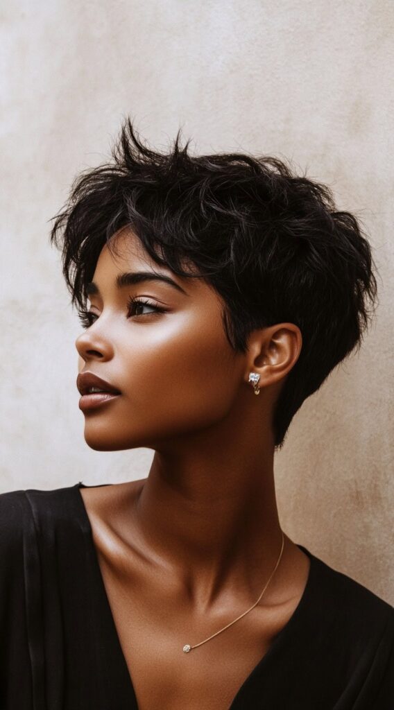 27 Trendy Pixie Hairstyles for Black Women 6 tousled textured pixie with volume