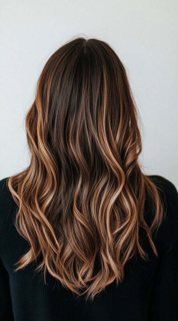 Warm Caramel Balayage with Honey Highlights: 17 Stunning Hairstyle Ideas to Enhance Your Look 6 tousled waves with caramel and honey highlights