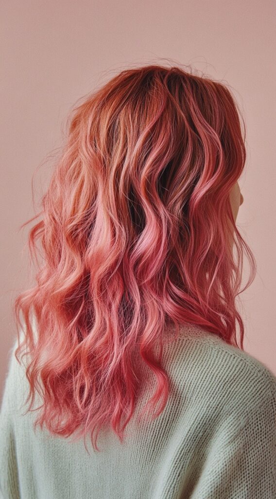 21 Pretty Pink Highlights in Brown Hair 17 tousled waves with coral pink highlights