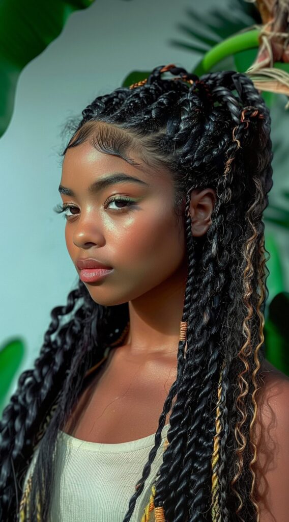 Peekaboo Highlights for Black Women: Transform Your Look with These 20 Stunning Ideas 9 twisted braids with blonde and brown highlights