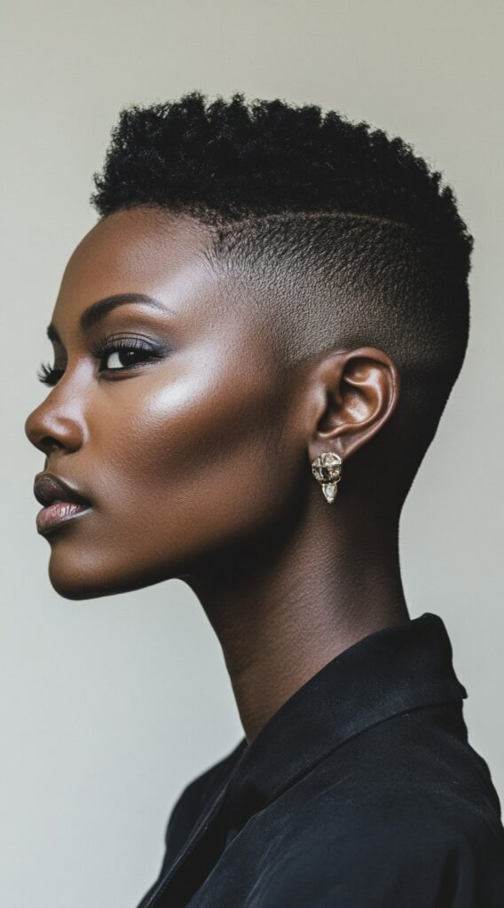 27 Trendy Pixie Hairstyles for Black Women 10 ultra short fade with defined curls