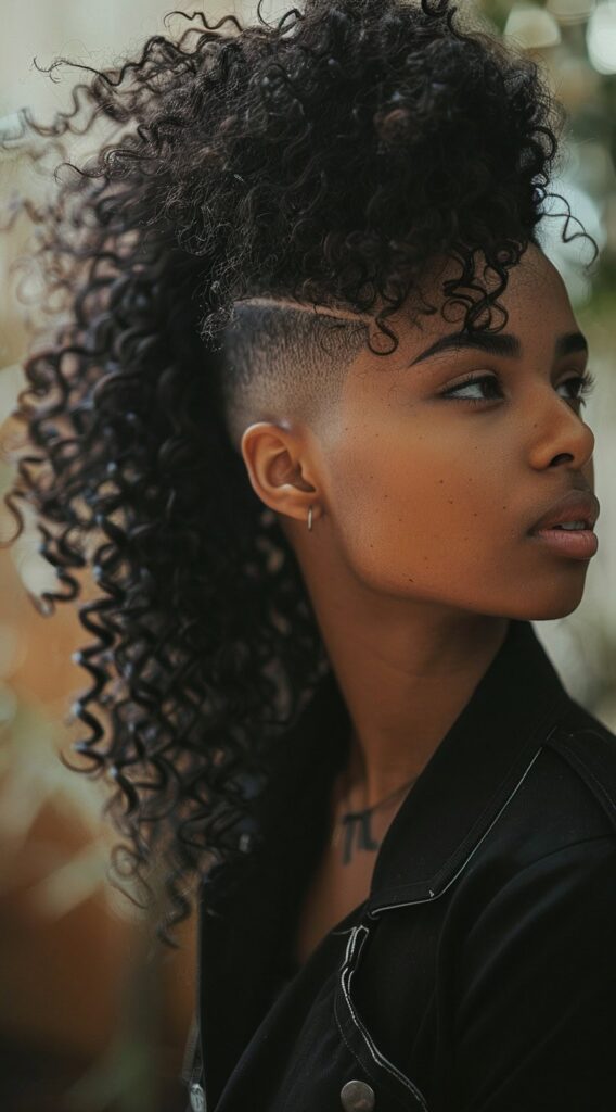 Undercut with Long Hair for Women: 23 Edgy and Elegant Hairstyle Ideas 17 undercut with curly voluminous top