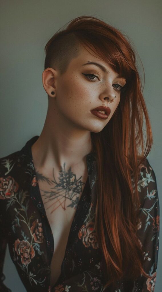 Undercut with Long Hair for Women: 23 Edgy and Elegant Hairstyle Ideas 19 undercut with long dyed hair and bangs