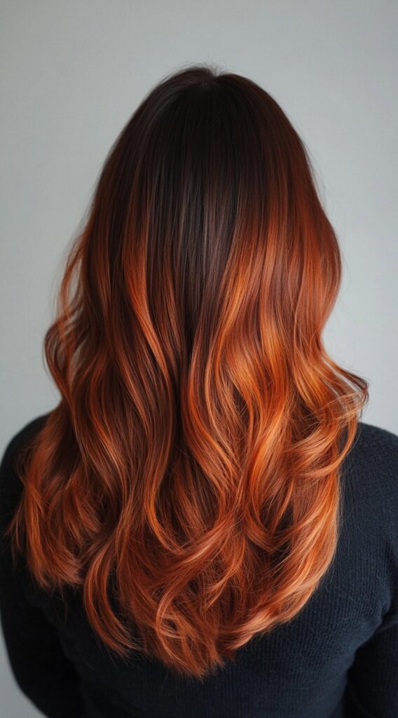17 Red Copper Balayage Ideas: Stunning Ways to Add Warmth and Style to Your Hair 16 vibrant copper waves
