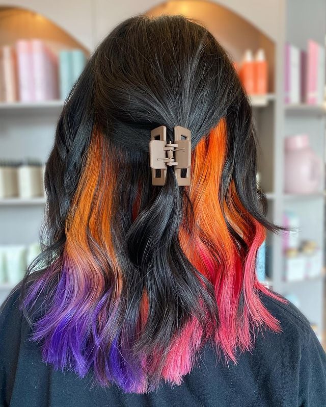 17 Peekaboo Highlights for Dark Hair Ideas 15 vibrant multicolor peekaboo highlights