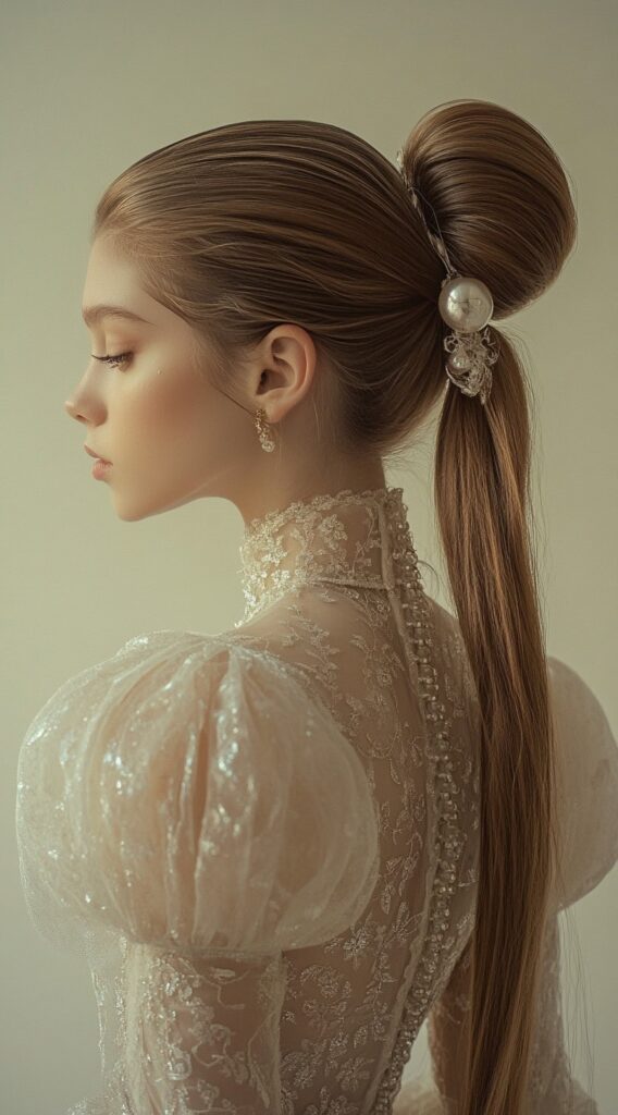 25 Dreamy Princess Hairstyles: Gorgeous Ideas for Your Next Big Event 15 voluminous bubble ponytail with pearl details