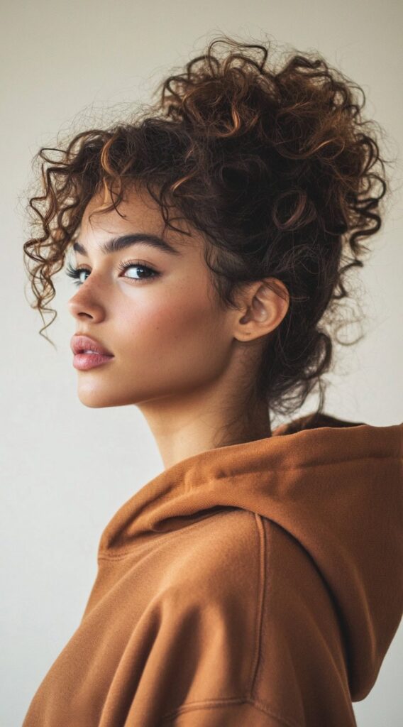 19 Hoodie Hairstyles to Try: Easy and Stylish Ideas for Every Hair Type 7 voluminous curly updo