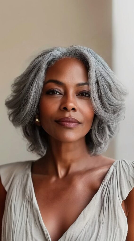 26 Older Black Women Hairstyles for Over 50 4 voluminous gray layered bob