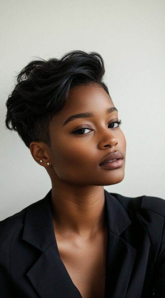 27 Trendy Pixie Hairstyles for Black Women 13 voluminous pixie with undercut