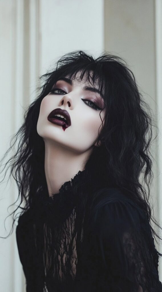 36+ Vampire Hairstyles for Women 30 voluminous waves with dark makeup