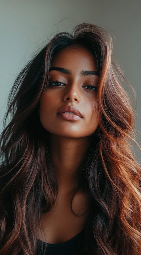 27 Flattering Hair Color Ideas for Brown Skin 26 warm chestnut waves