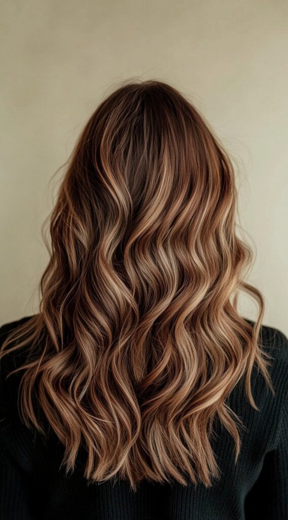 24 Winter Balayage Ideas for Brunettes: Subtle and Bold Hairstyles for a Fresh Winter Glow 4 warm honey balayage with loose waves