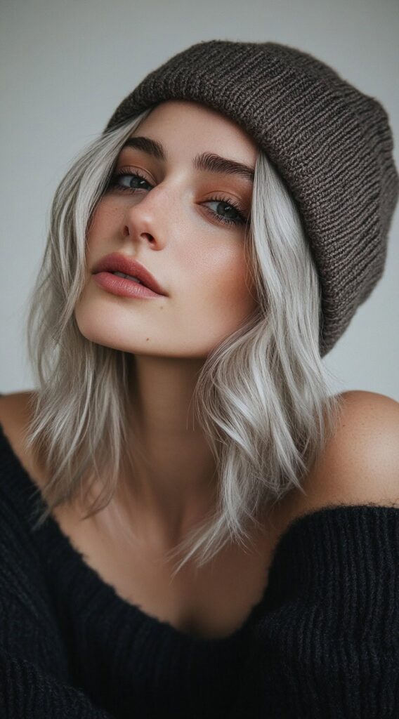 Mastering Beanie Hairstyles: 25 Simple and Stylish Ideas for Effortless Hair Days 24 wavy bob with a beanie