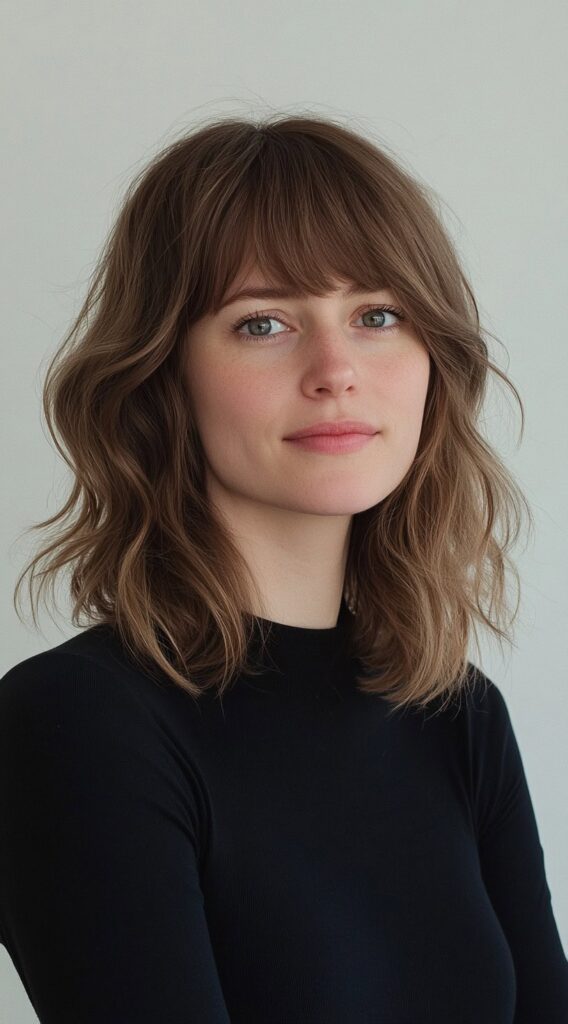 27 Chic Bob Hairstyles with Bangs: Fresh Ideas for a Modern and Flattering Look 25 wavy bob with full bangs