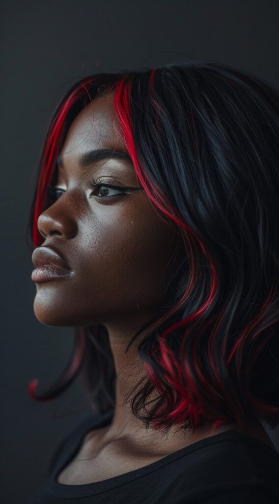 Peekaboo Highlights for Black Women: Transform Your Look with These 20 Stunning Ideas 1 wavy bob with red peekaboo highlights