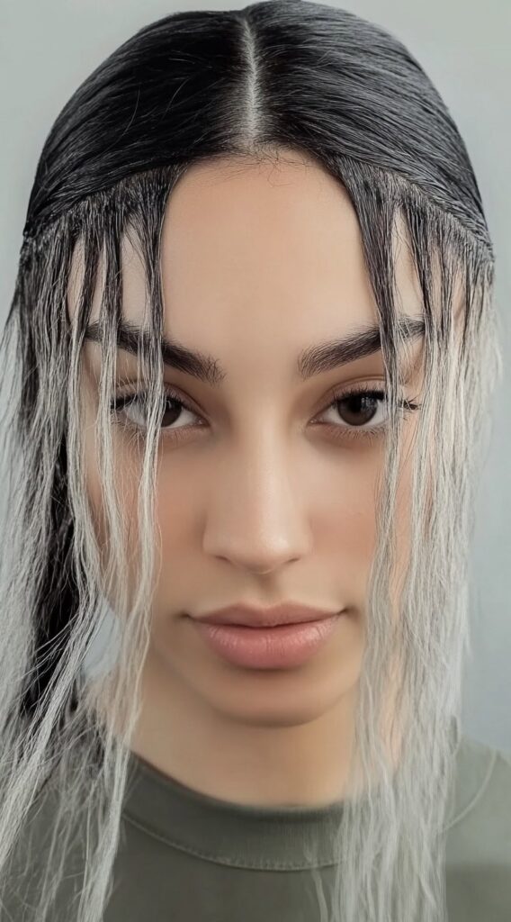 23 Straight Hairstyles for Black Women 11 wet look sleek middle part