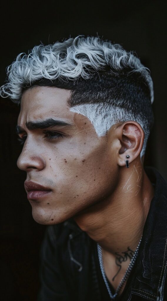 17 Black and White Hairstyles for Men: Stand Out with These Trendy Ideas 5 white curly top with two tone undercut