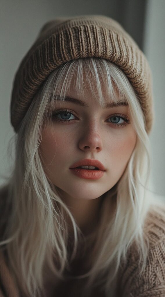 Mastering Beanie Hairstyles: 25 Simple and Stylish Ideas for Effortless Hair Days 6 wispy bangs with a beanie