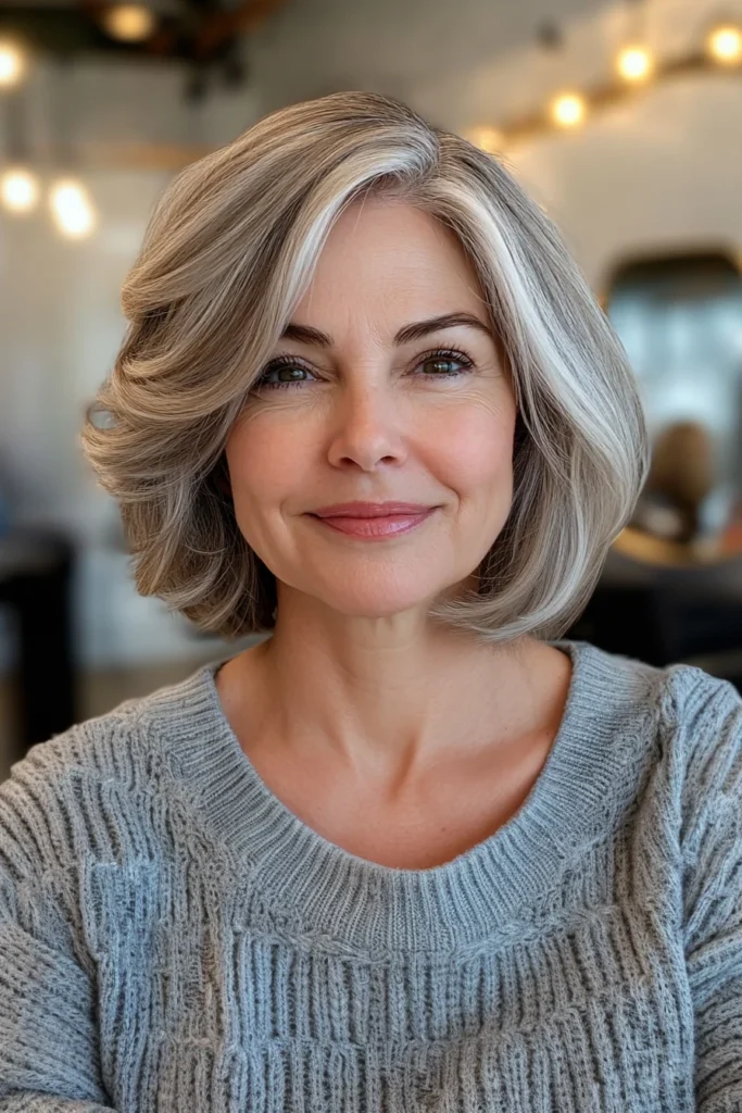 10 Age-Defying Hairstyles for Older Women 1 1. Soft Layered Bob with Champagne Blonde Highlights