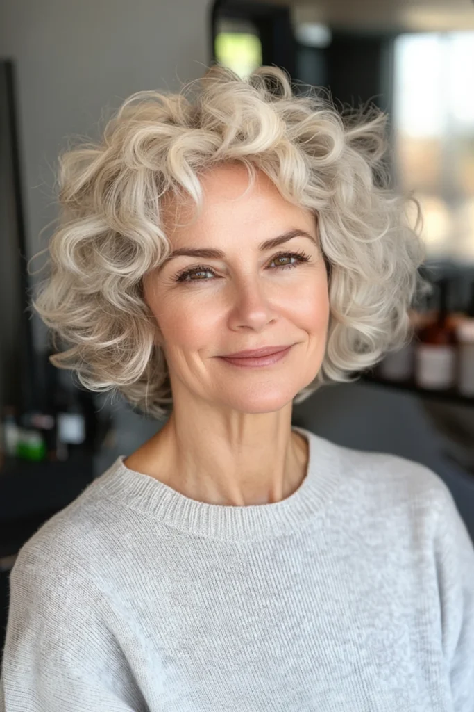 10 Age-Defying Hairstyles for Older Women 10 10. Curly Crop with Warm Beige Blonde