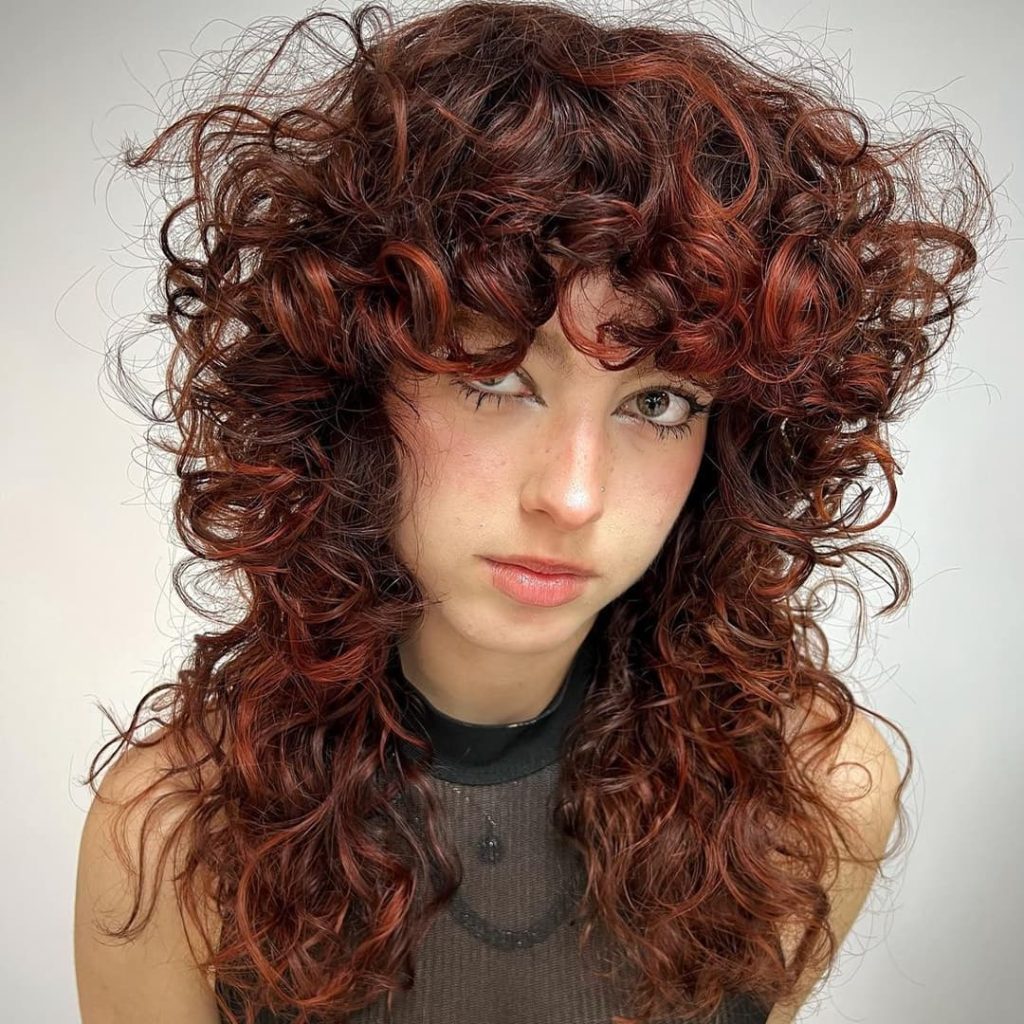 30 Best Curly Wolf Cut Ideas to Showcase Your Beautiful Curls 16 Trending Duo Tone Wolf Cut on Long Curly Bouncy Hair