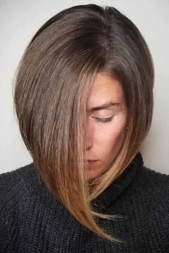 11 Fashionable Long Angled Bob Cuts 2 2. Long Angled Bob with Brown Balayage