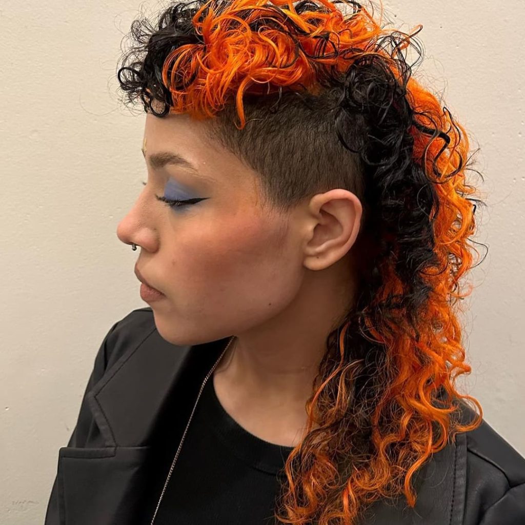 30 Best Curly Wolf Cut Ideas to Showcase Your Beautiful Curls 27 Duo Tone Mohawk Mullet Wolf Cut