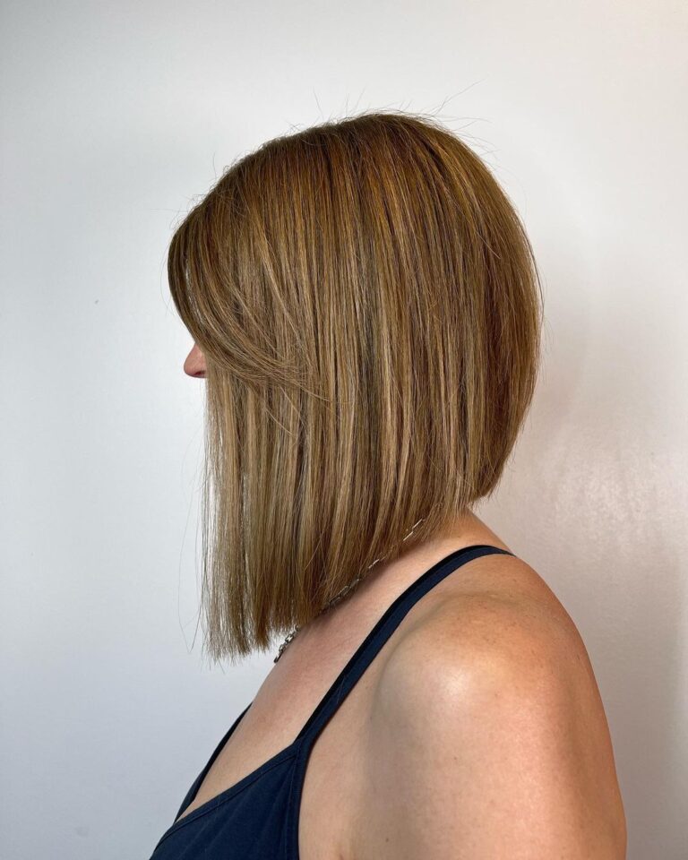 11 Fashionable Long Angled Bob Cuts 3 3. Long Angled Bob with Blonde Streaks
