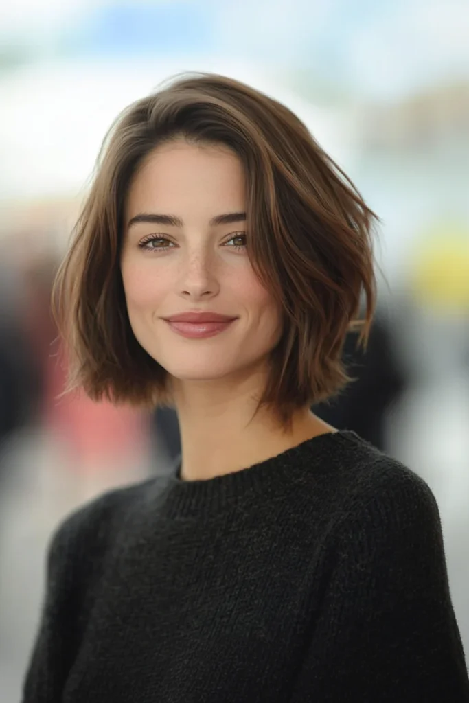 10 Stylish Bob Hairstyles for Thin Hair 4 4. Feathered Bob in Chestnut Brown 1