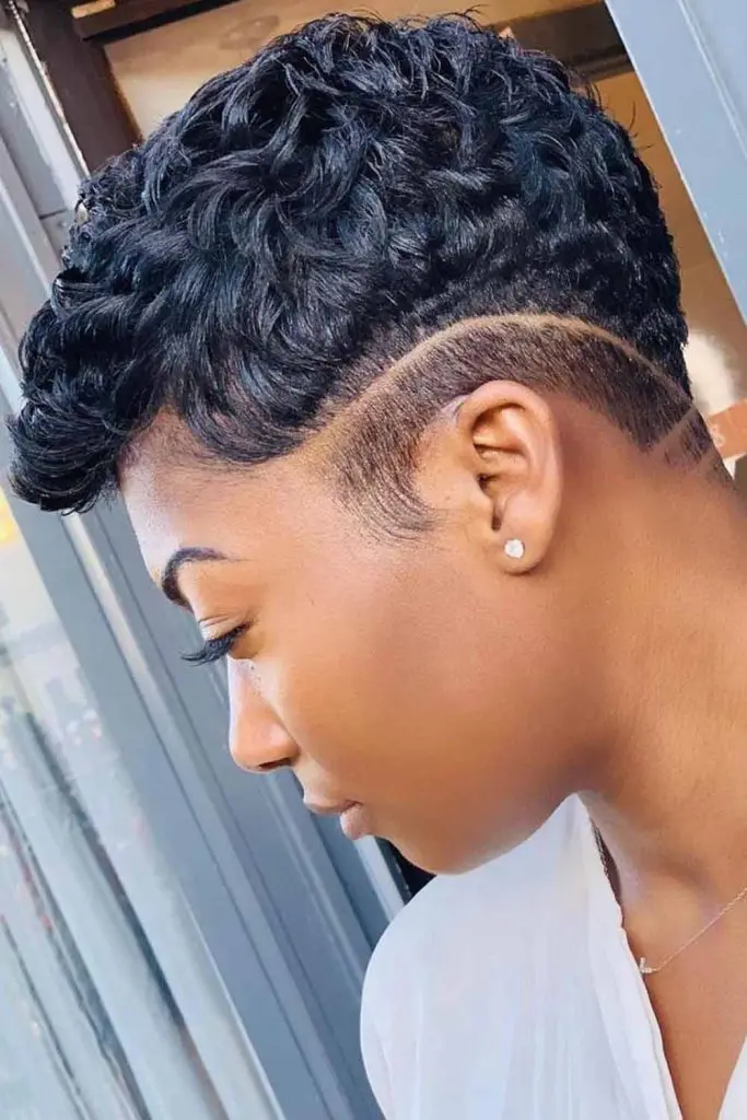 10 Chic Pixie Cuts For Black Women 4 4. Mob Pixie Wavy Black Hair With Temple Fade 1