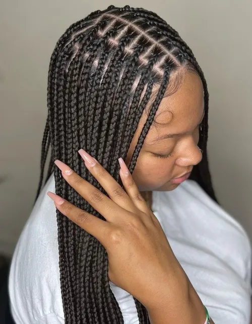 10 Small Box Braids Hairstyles 4 4. Thigh Length Box Braids 1