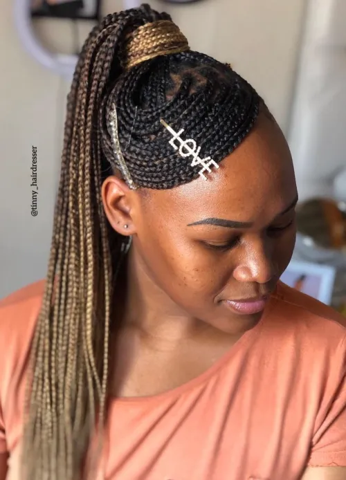 10 Small Box Braids Hairstyles 6 6. Side Swept Bangs and High Ponytail 1