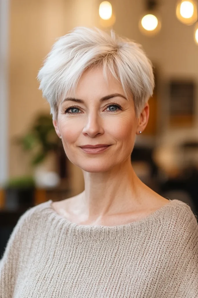 10 Age-Defying Hairstyles for Older Women 6 6. Tapered Pixie with Platinum Shine