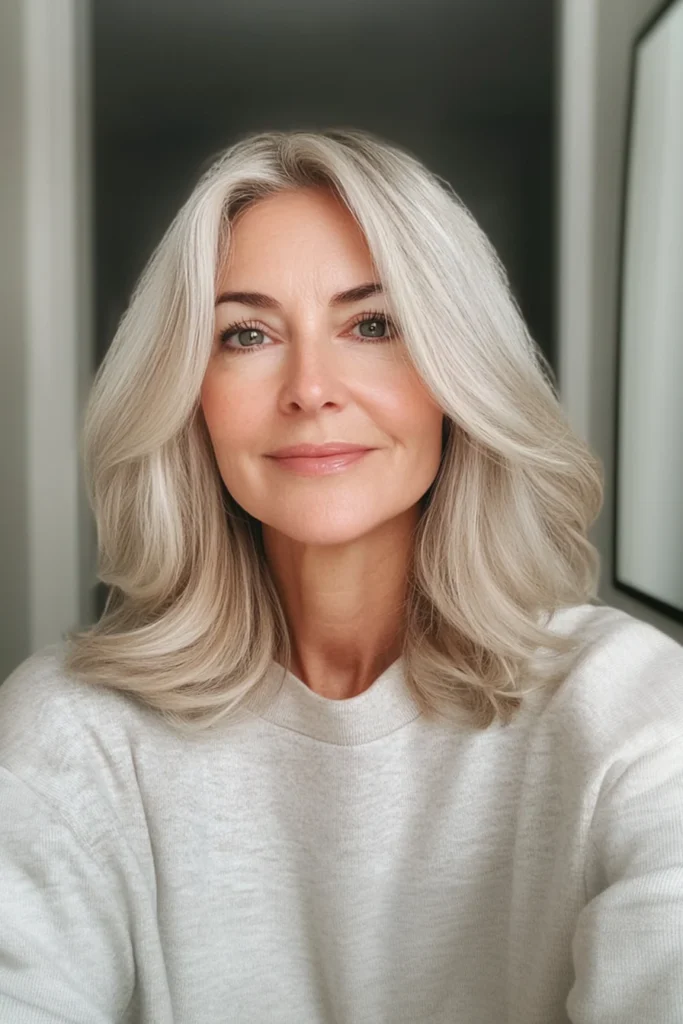 10 Age-Defying Hairstyles for Older Women 7 7. Shoulder Length Layered Cut with Honey Blonde Tones