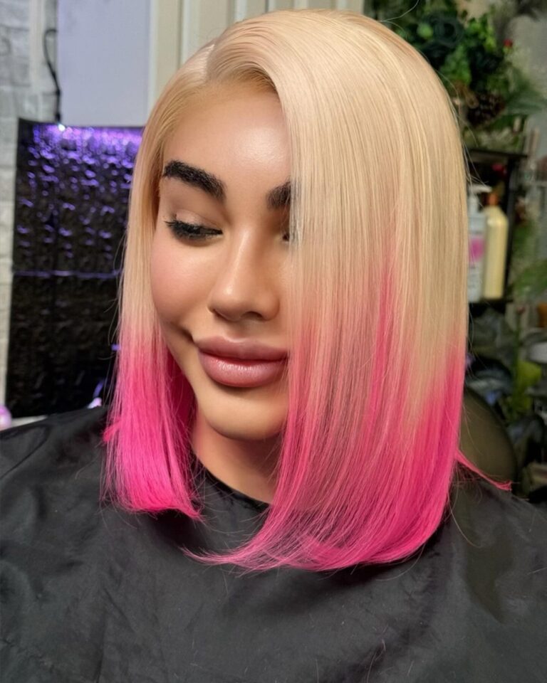 11 Fashionable Long Angled Bob Cuts 8 8. Blonde Bob with Pink Highlights